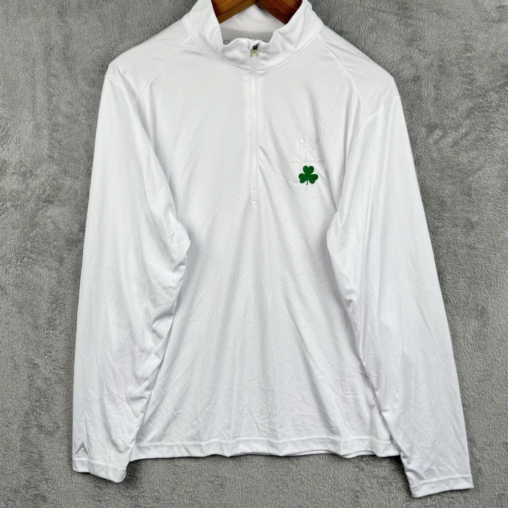 Antigua New York Yankees Shamrock Pullover Mens L White 1/4 Zip Performance MLB